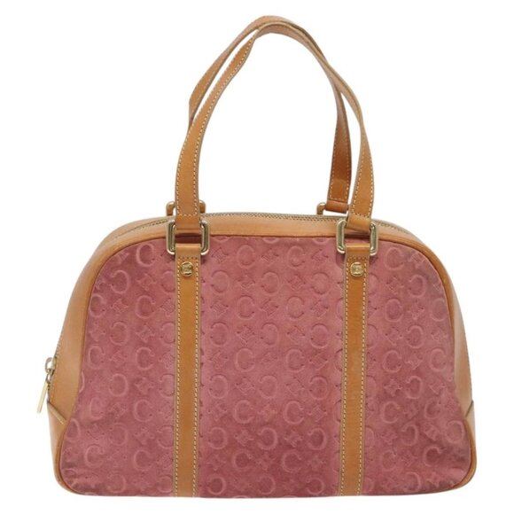 CELINE C Macadam Canvas Hand Bag Suede Pink Gold Auth - Picture 7 of 16